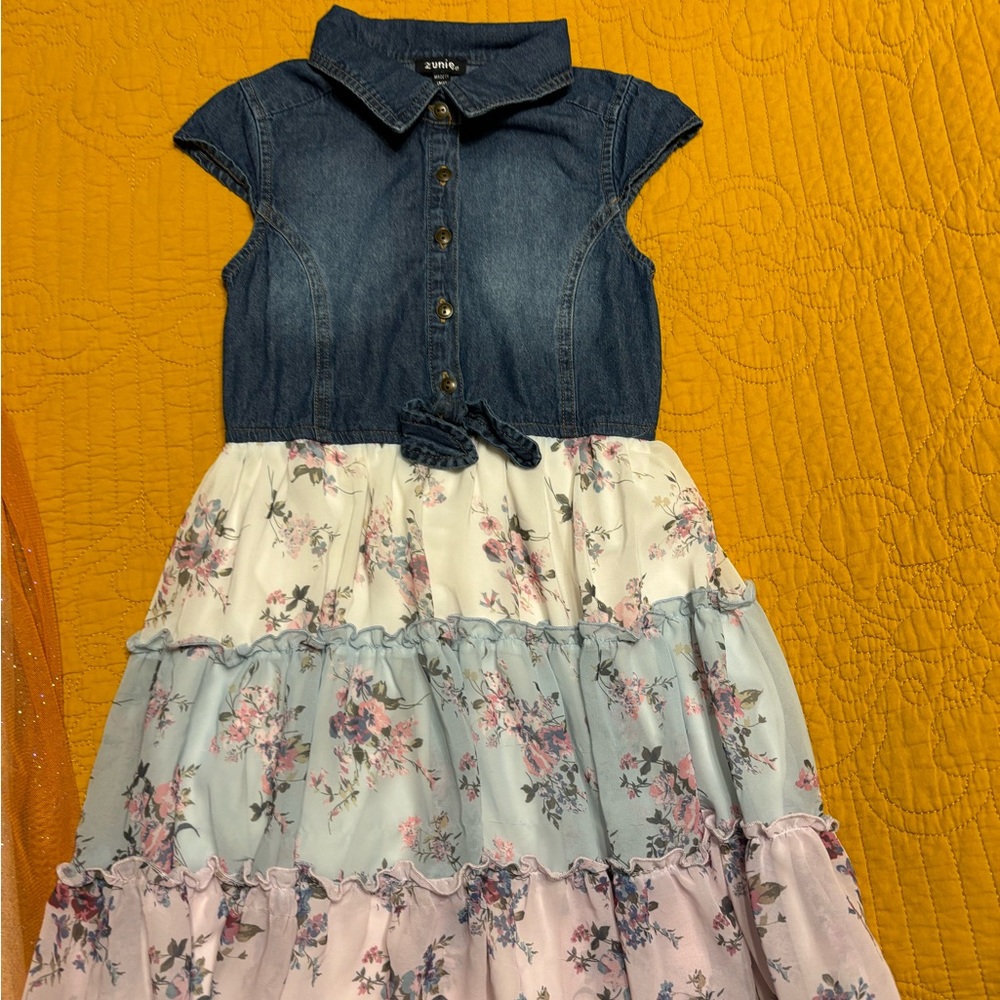 Zunie Denim and Floral Casual Dress